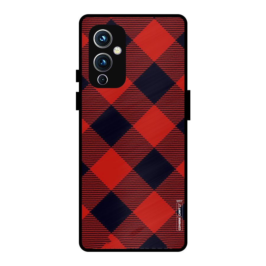 Red Diagonal Check Metal Back Case for OnePlus 9