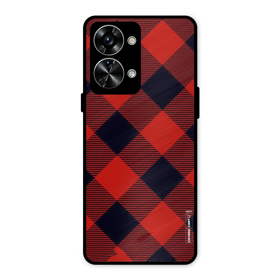 Red Diagonal Check Metal Back Case for OnePlus Nord 2T