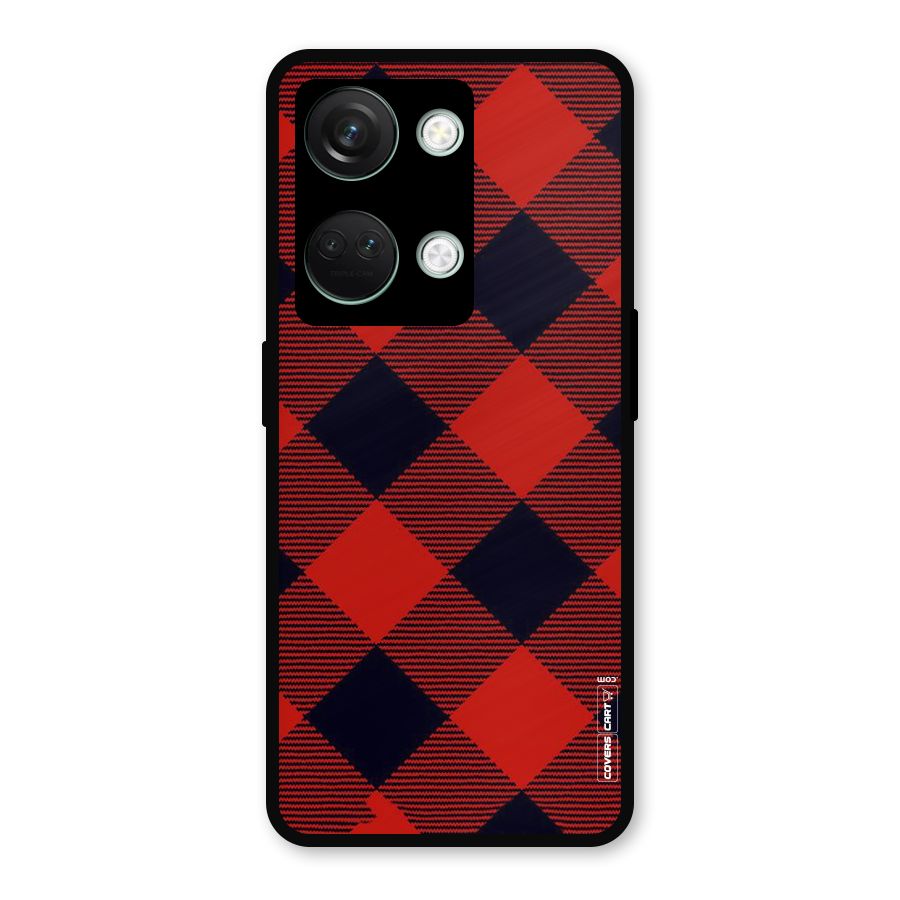 Red Diagonal Check Metal Back Case for OnePlus Nord 3