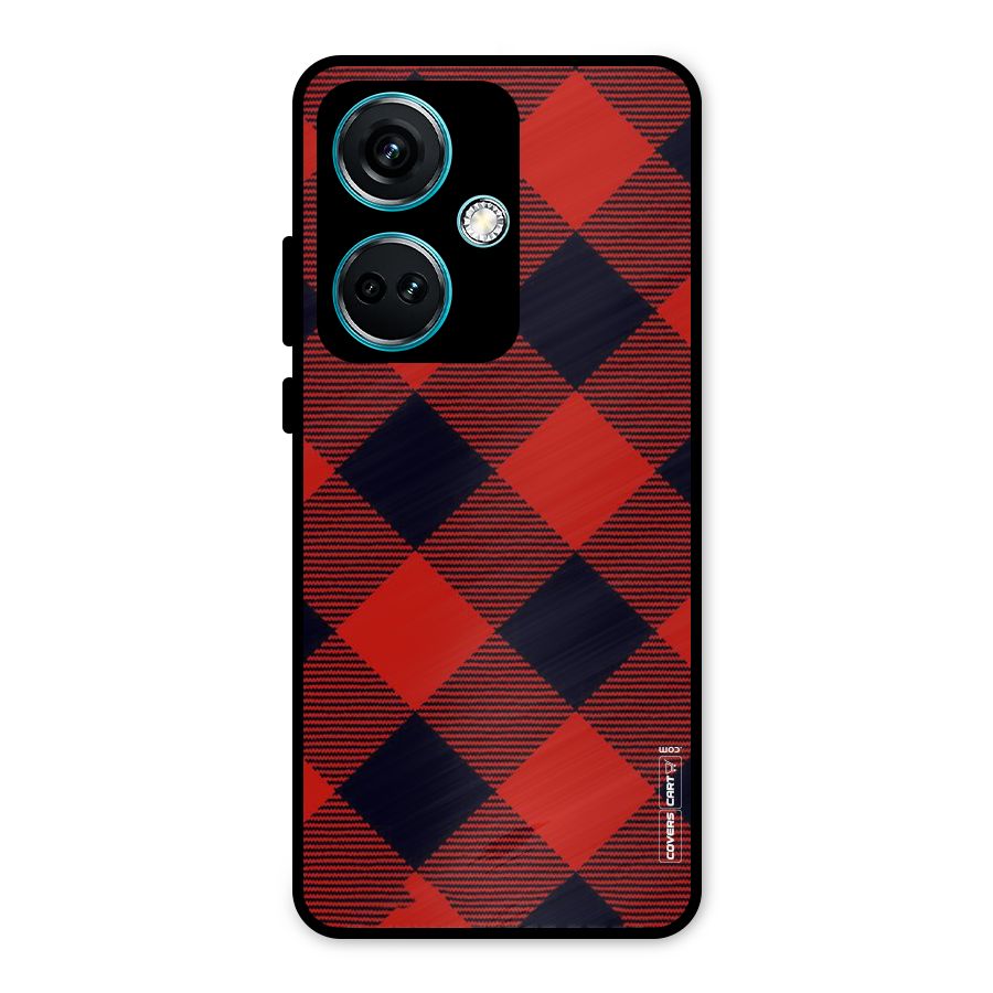 Red Diagonal Check Metal Back Case for OnePlus Nord CE 3 5G