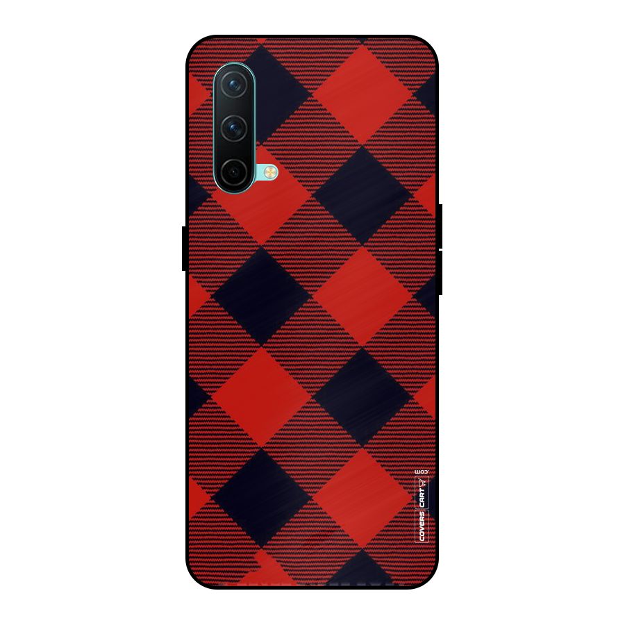 Red Diagonal Check Metal Back Case for OnePlus Nord CE 5G