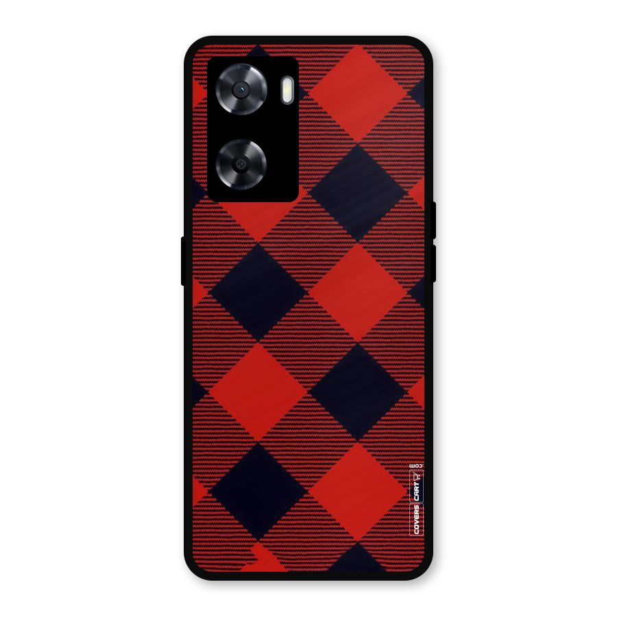 Red Diagonal Check Metal Back Case for OnePlus Nord N20 SE