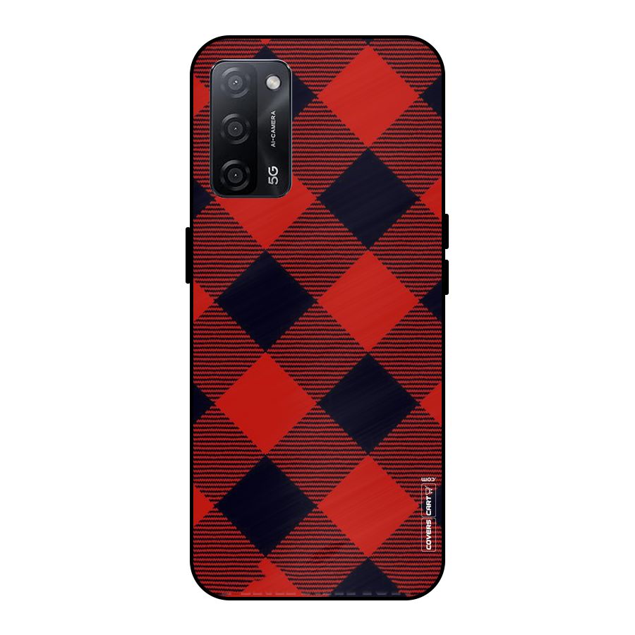 Red Diagonal Check Metal Back Case for Oppo A53s 5G