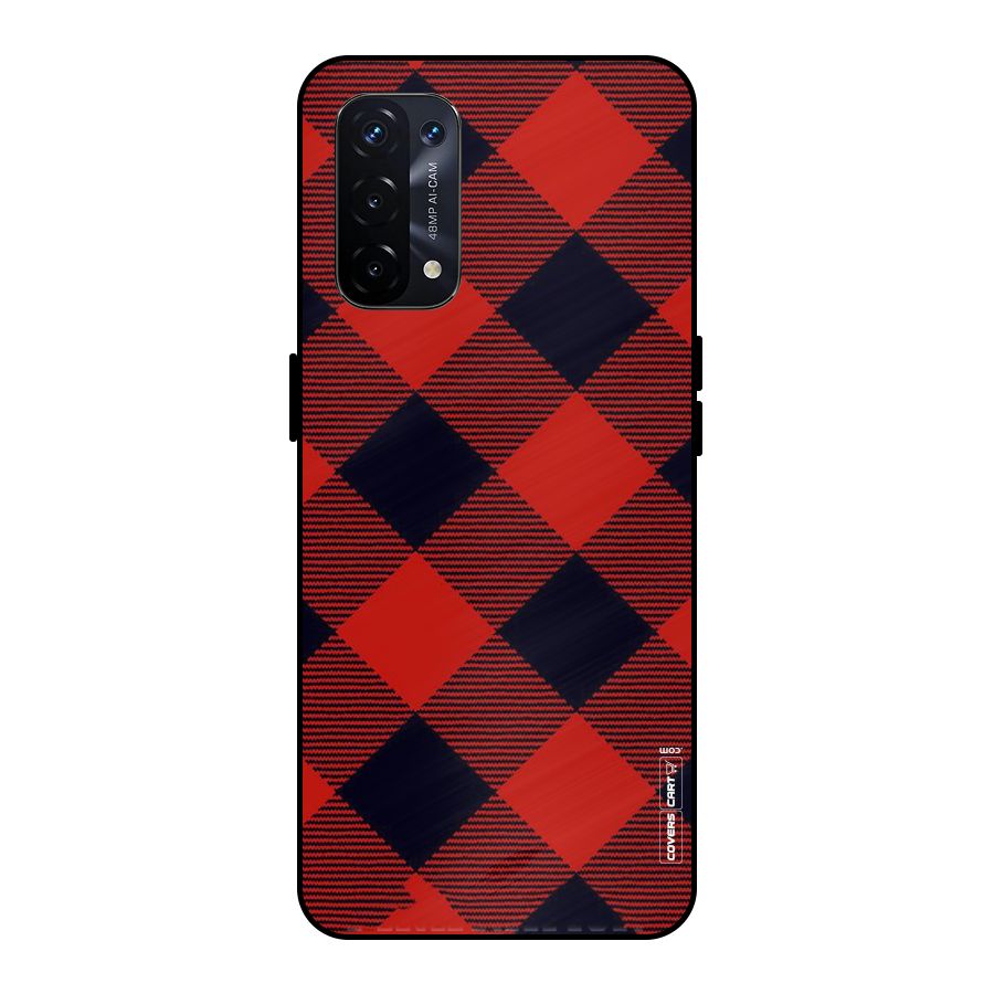 Red Diagonal Check Metal Back Case for Oppo A74 5G