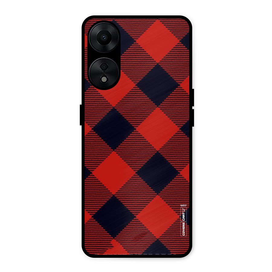 Red Diagonal Check Metal Back Case for Oppo A78 5G