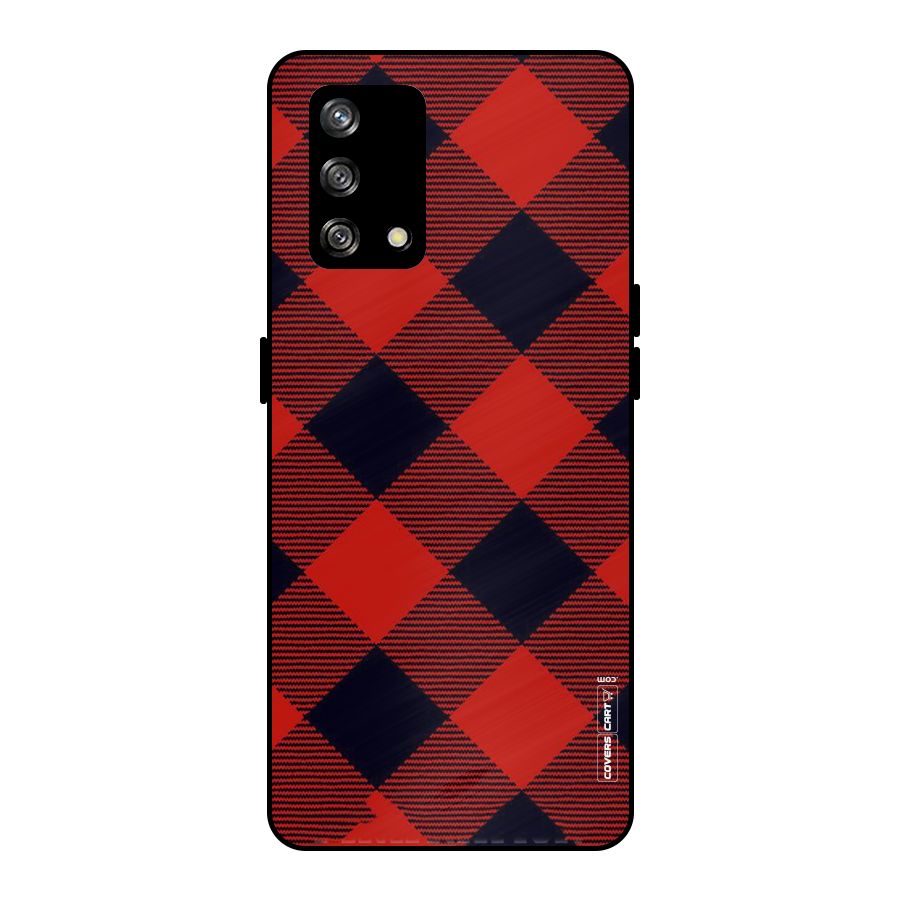 Red Diagonal Check Metal Back Case for Oppo F19