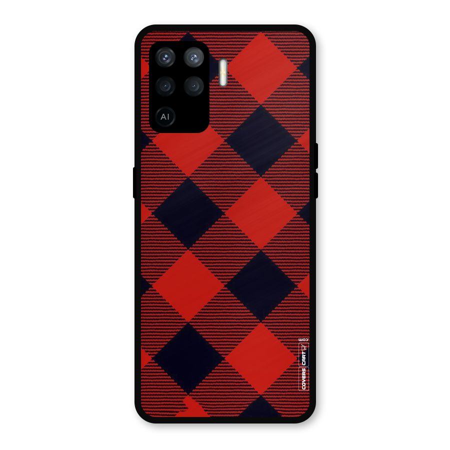 Red Diagonal Check Metal Back Case for Oppo F19 Pro