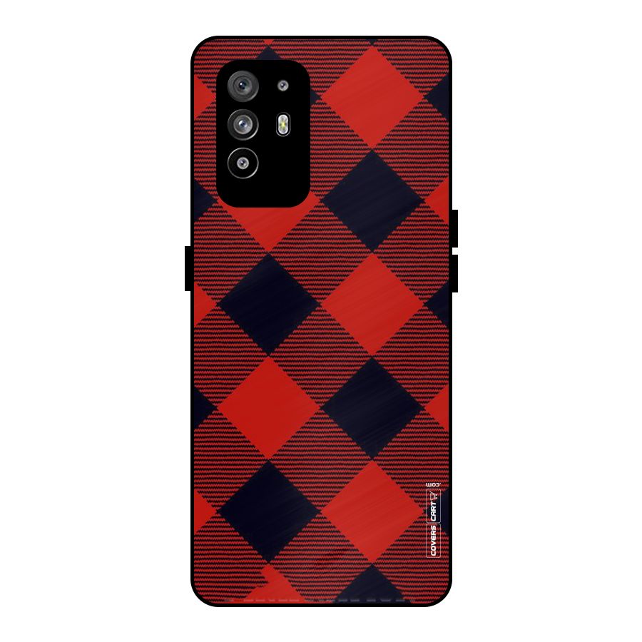 Red Diagonal Check Metal Back Case for Oppo F19 Pro Plus 5G