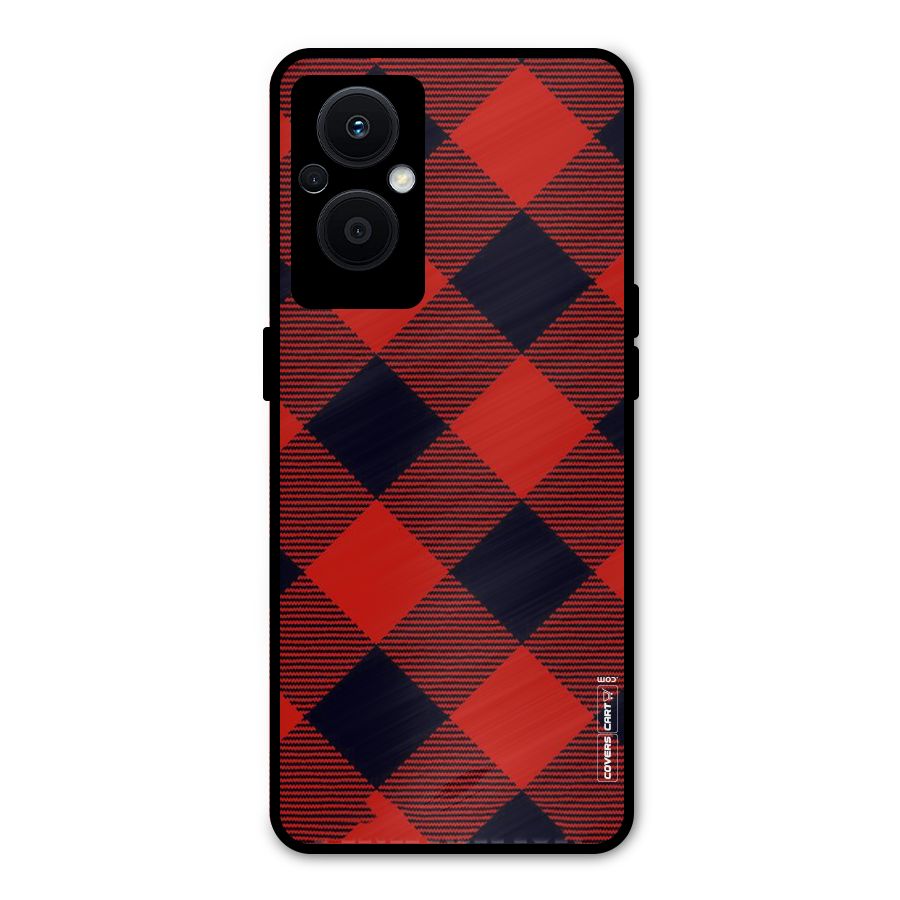 Red Diagonal Check Metal Back Case for Oppo F21s Pro 5G