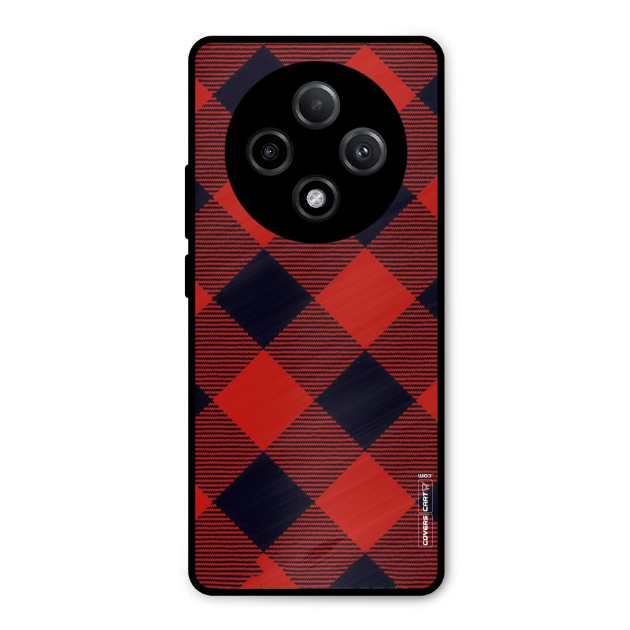 Red Diagonal Check Metal Back Case for Oppo F27 Pro Plus