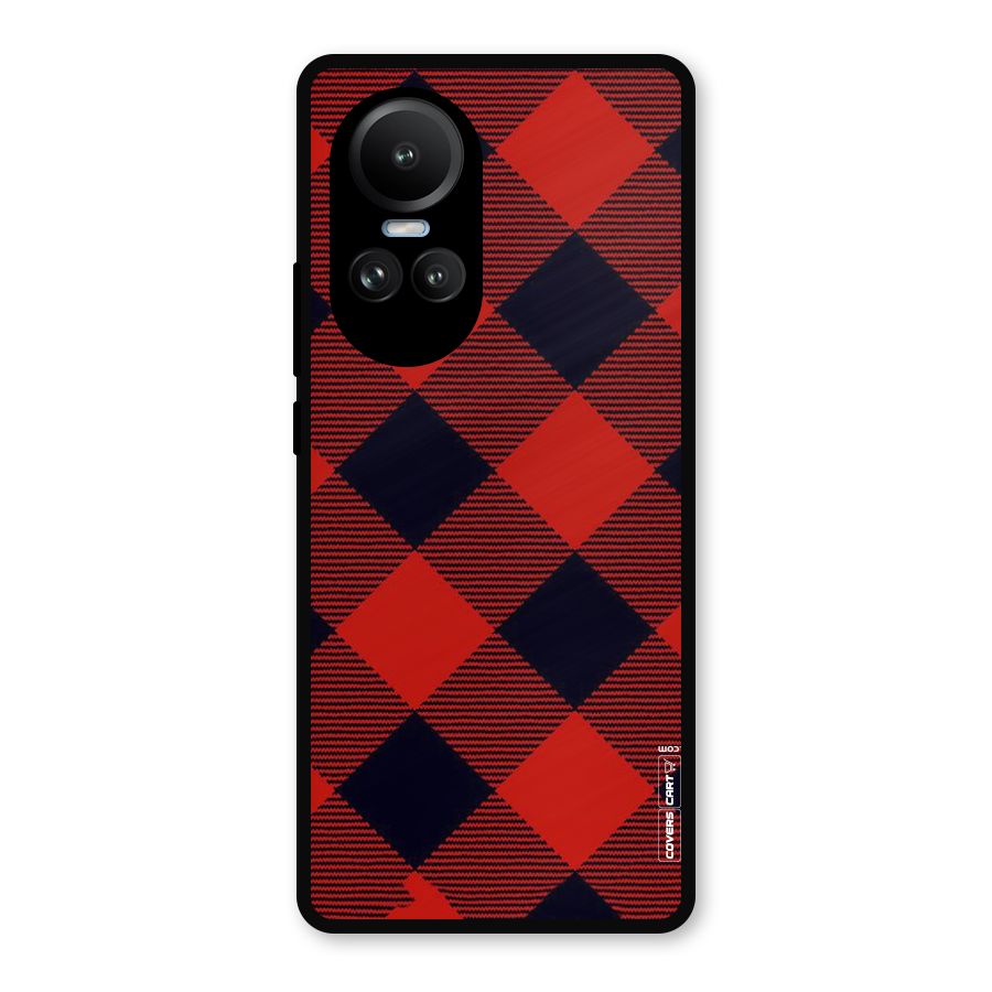 Red Diagonal Check Metal Back Case for Oppo Reno10