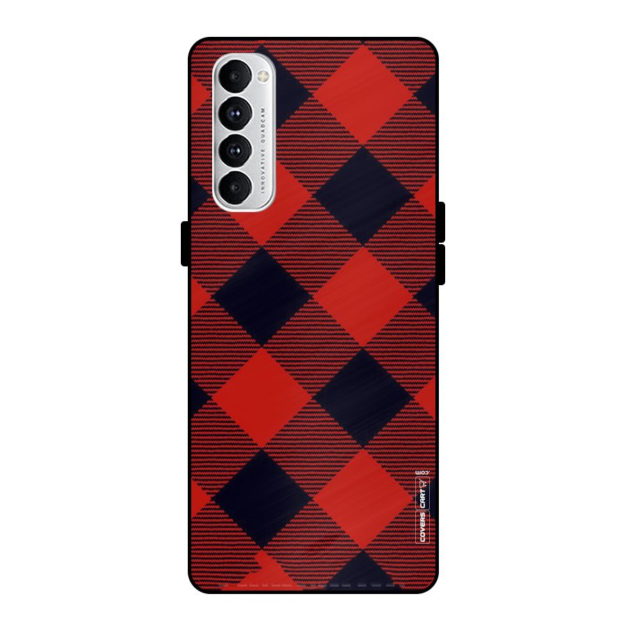 Red Diagonal Check Metal Back Case for Oppo Reno4 Pro
