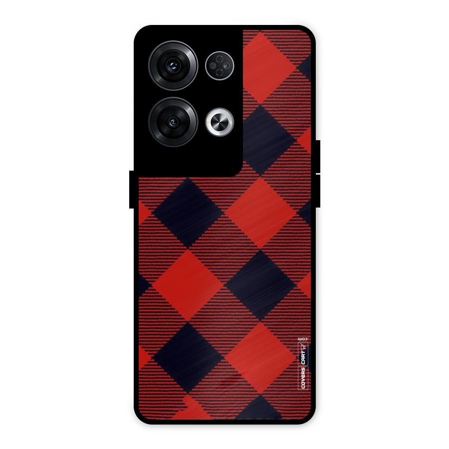 Red Diagonal Check Metal Back Case for Oppo Reno8 Pro 5G