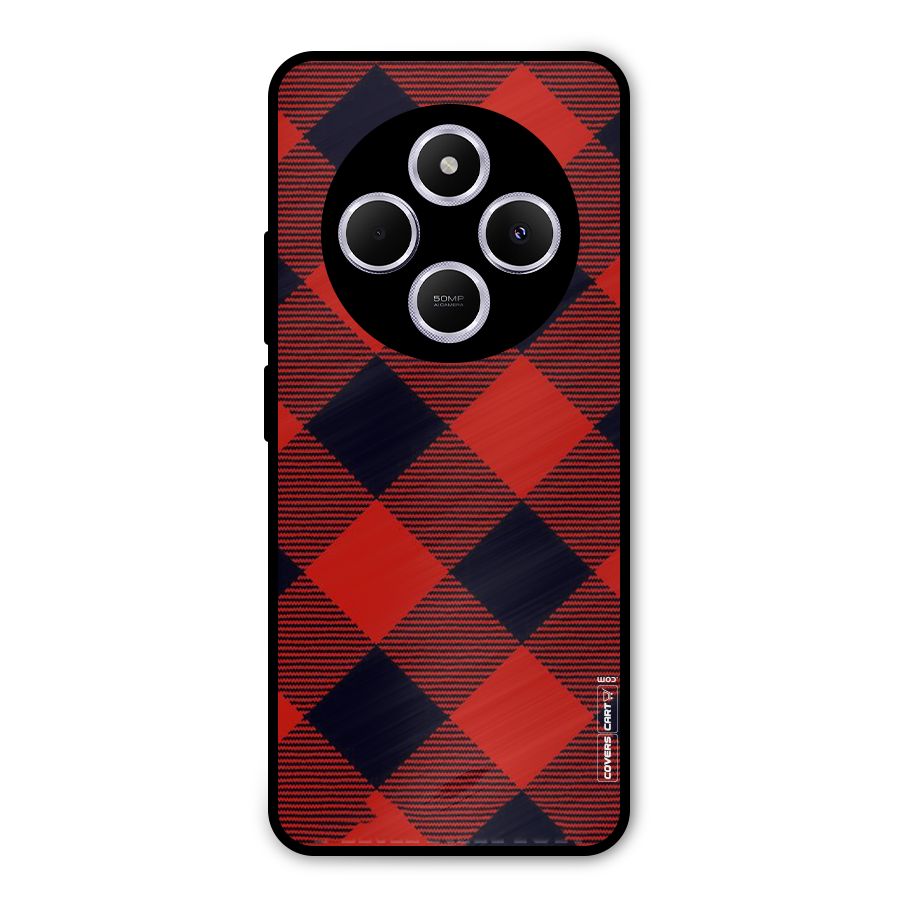 Red Diagonal Check Metal Back Case for Poco C75 5G