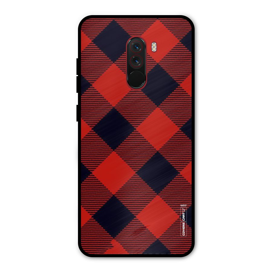 Red Diagonal Check Metal Back Case for Poco F1
