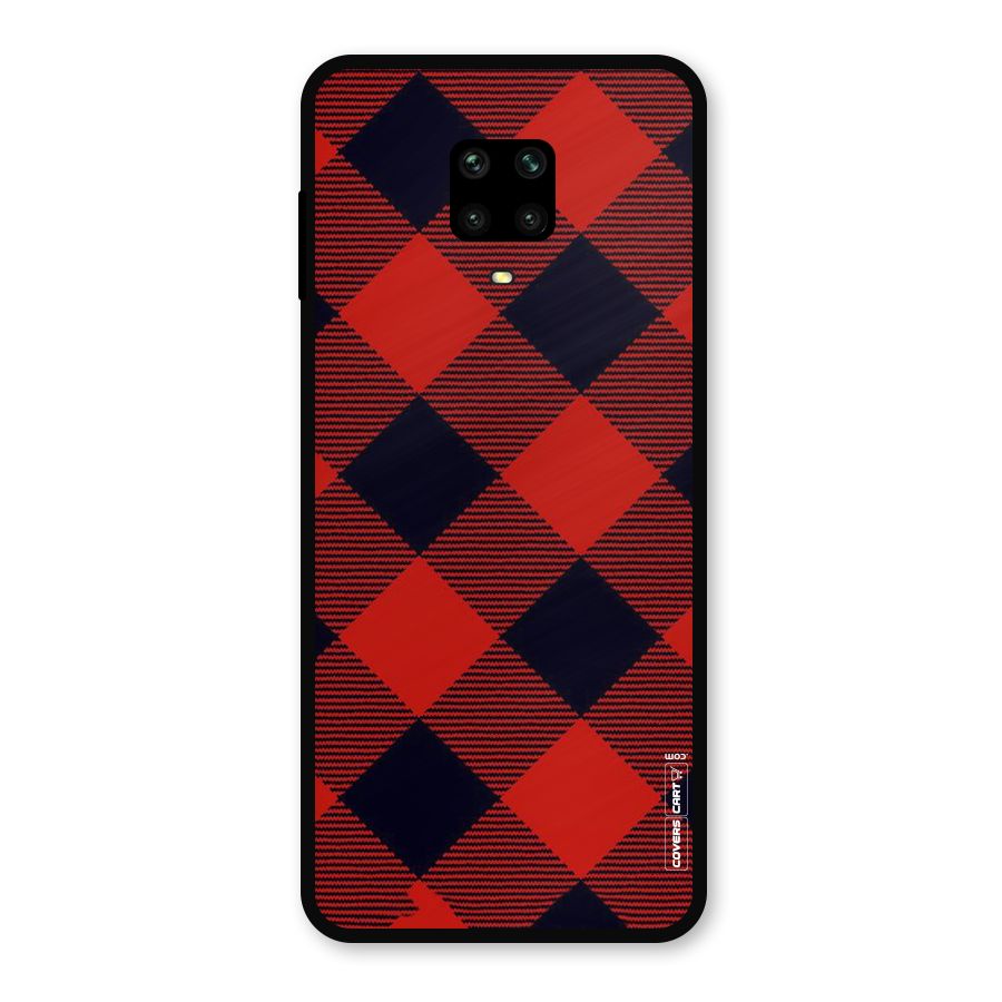 Red Diagonal Check Metal Back Case for Poco M2 Pro