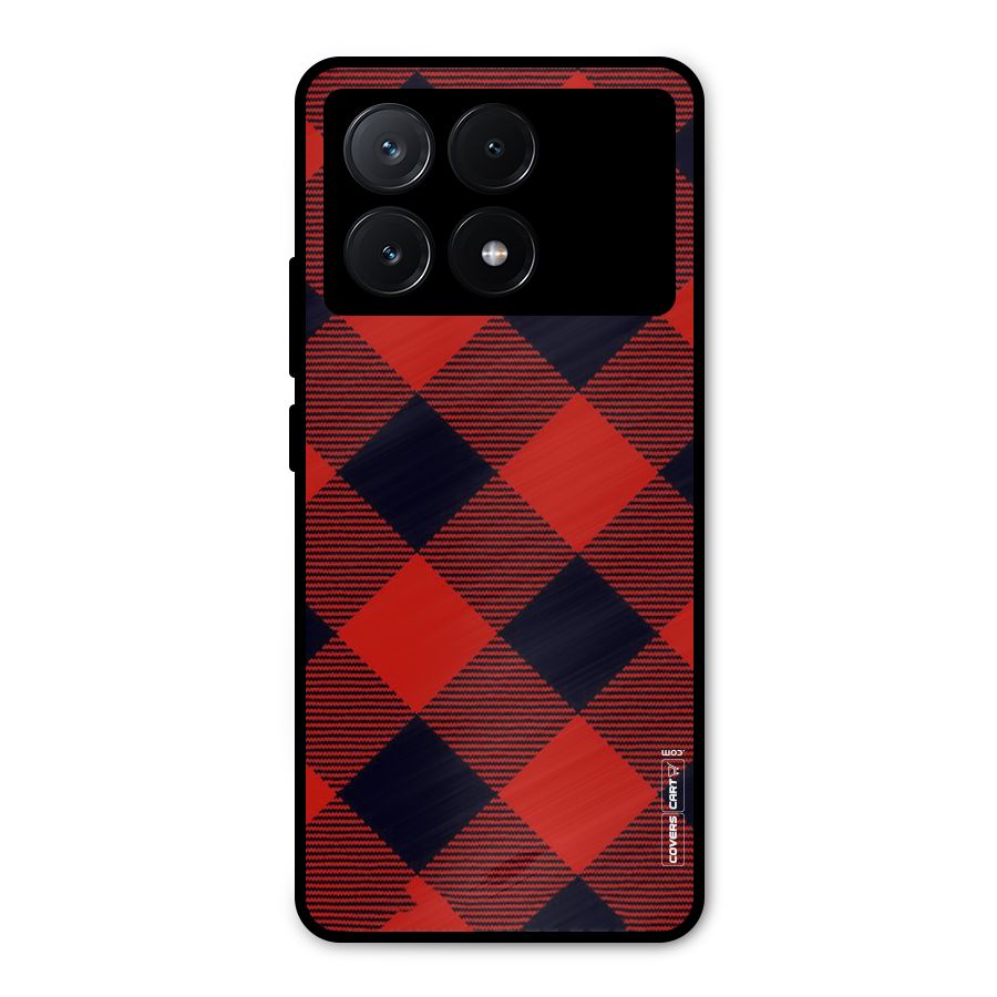 Red Diagonal Check Metal Back Case for Poco X6 Pro