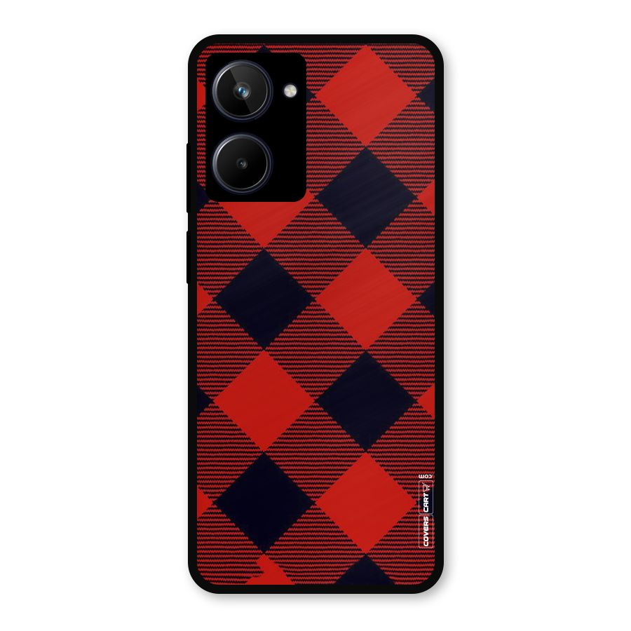 Red Diagonal Check Metal Back Case for Realme 10