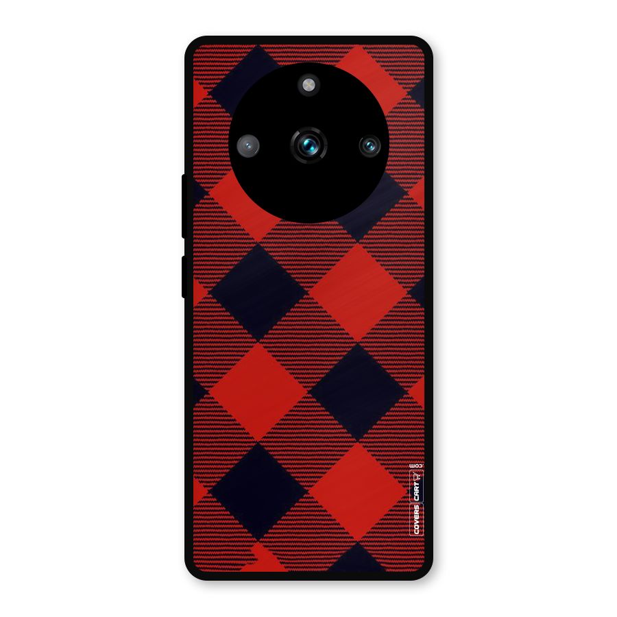 Red Diagonal Check Metal Back Case for Realme 11 Pro Plus