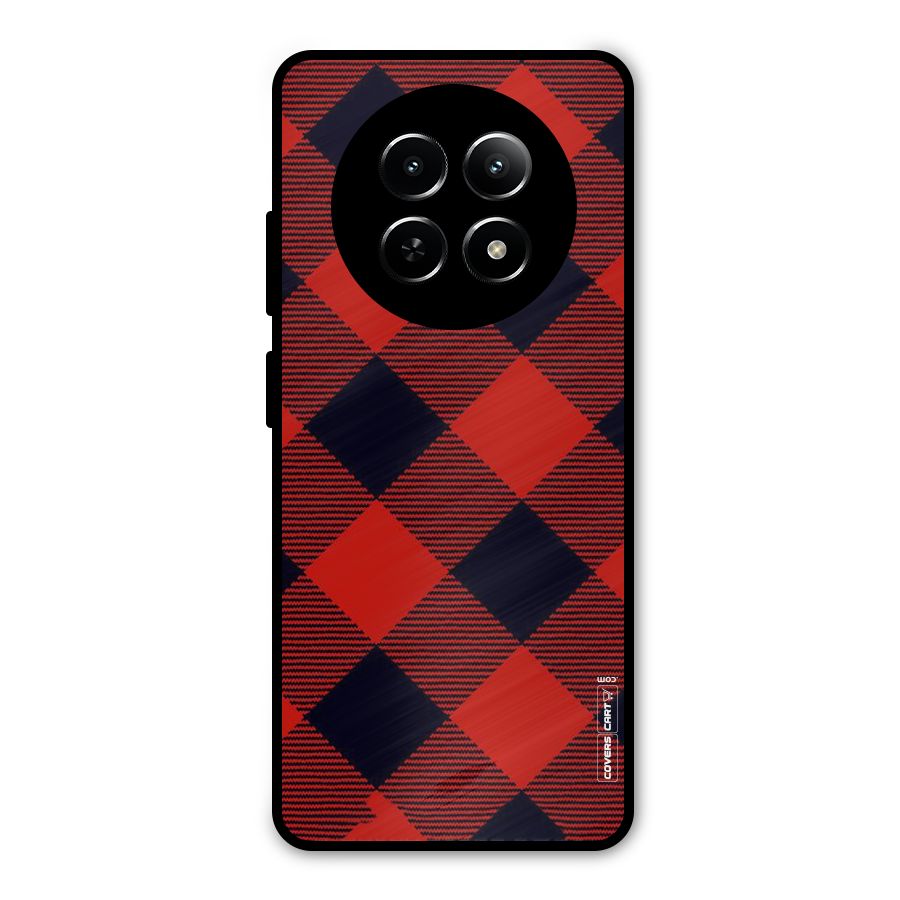 Red Diagonal Check Metal Back Case for Realme 13