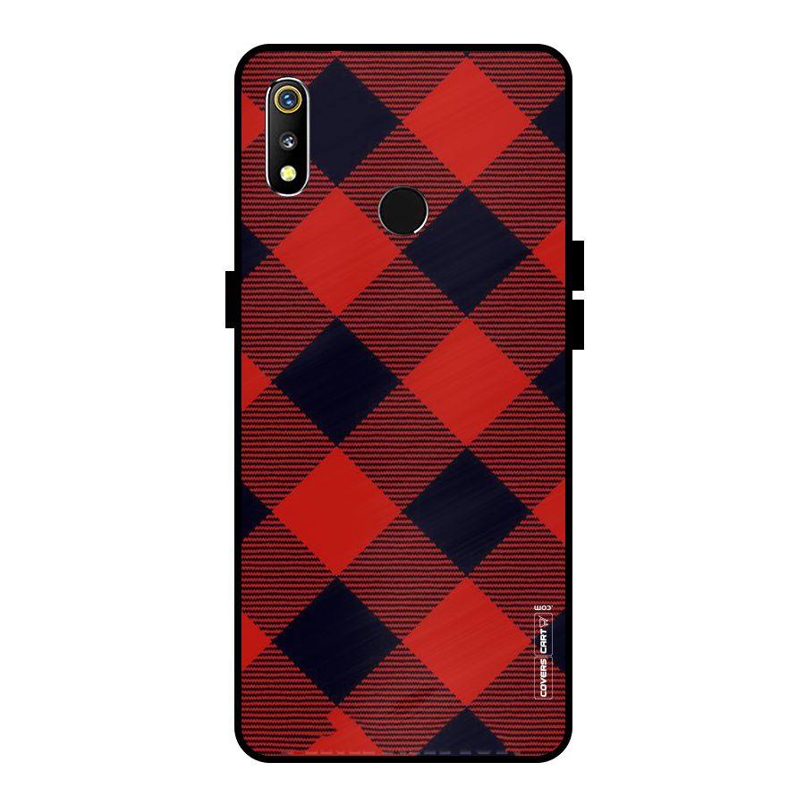 Red Diagonal Check Metal Back Case for Realme 3