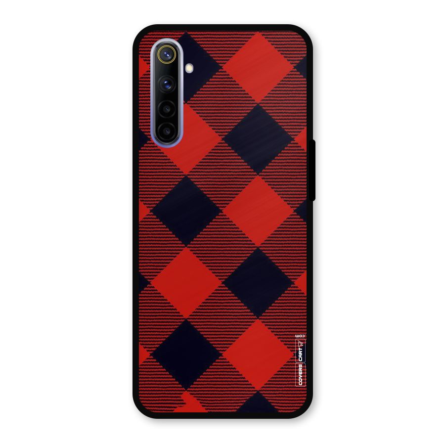 Red Diagonal Check Metal Back Case for Realme 6i