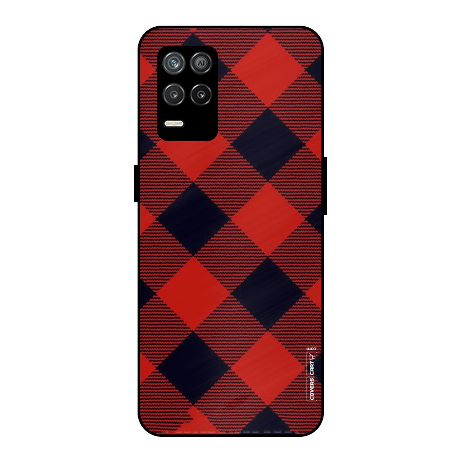 Red Diagonal Check Metal Back Case for Realme 8 5G