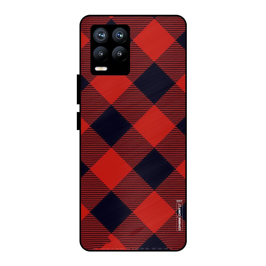 Red Diagonal Check Metal Back Case for Realme 8 Pro
