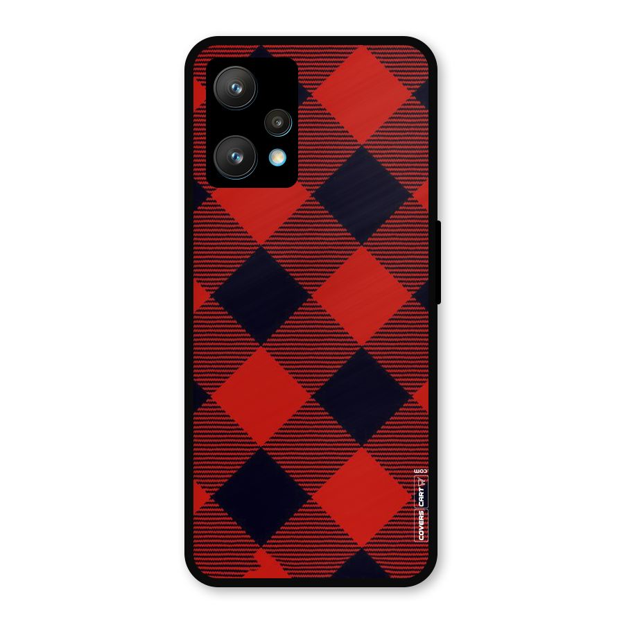 Red Diagonal Check Metal Back Case for Realme 9 Pro Plus 5G