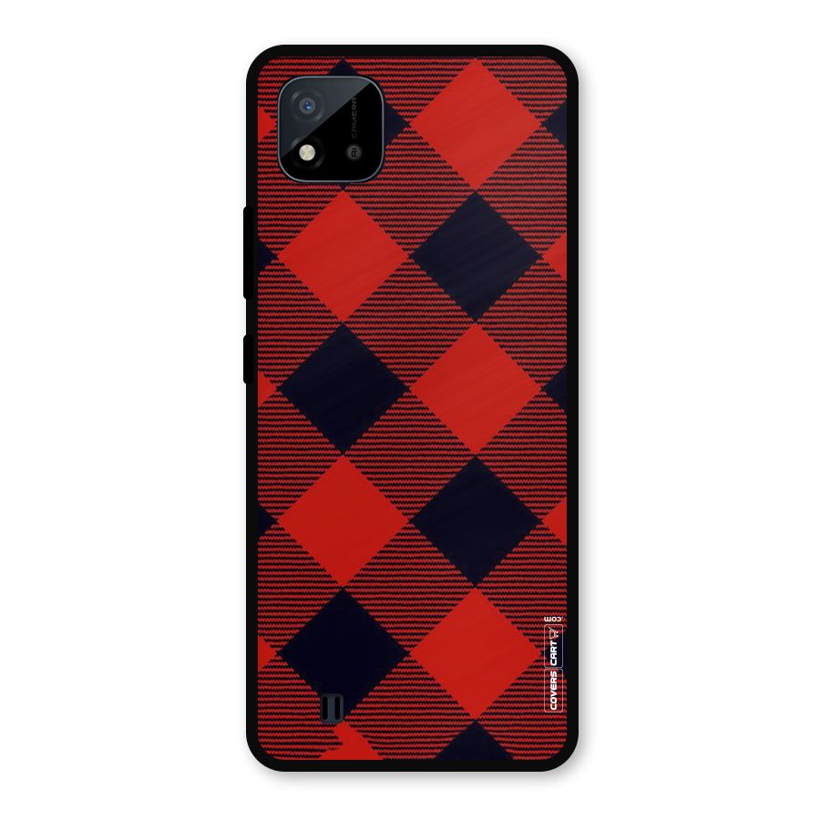 Red Diagonal Check Metal Back Case for Realme C11 2021