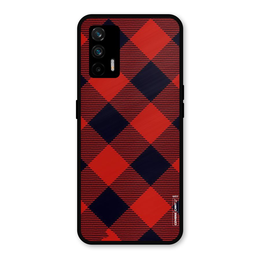 Red Diagonal Check Metal Back Case for Realme GT 5G