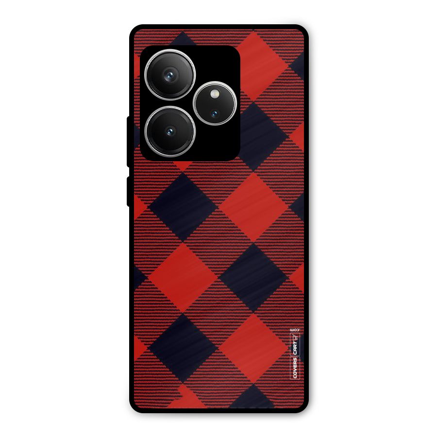 Red Diagonal Check Metal Back Case for Realme GT 6