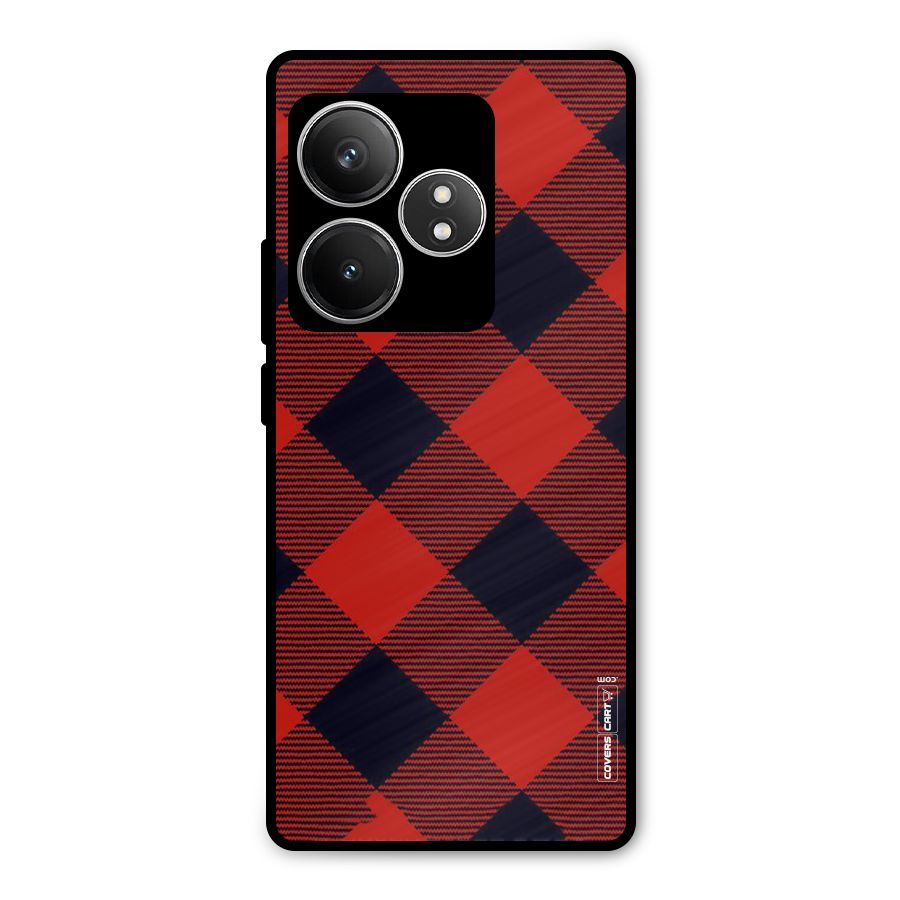 Red Diagonal Check Metal Back Case for Realme GT 6T