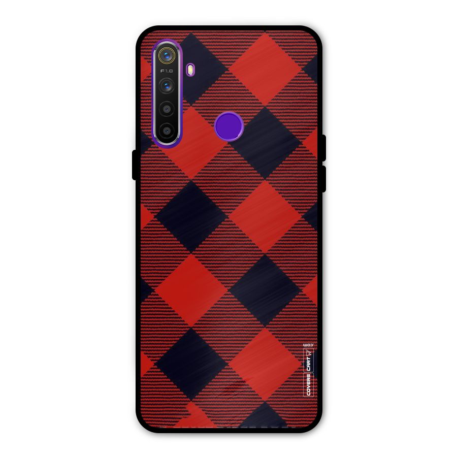 Red Diagonal Check Metal Back Case for Realme Narzo 10