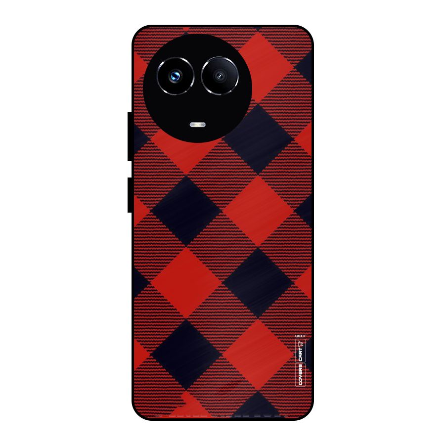 Red Diagonal Check Metal Back Case for Realme Narzo 60X