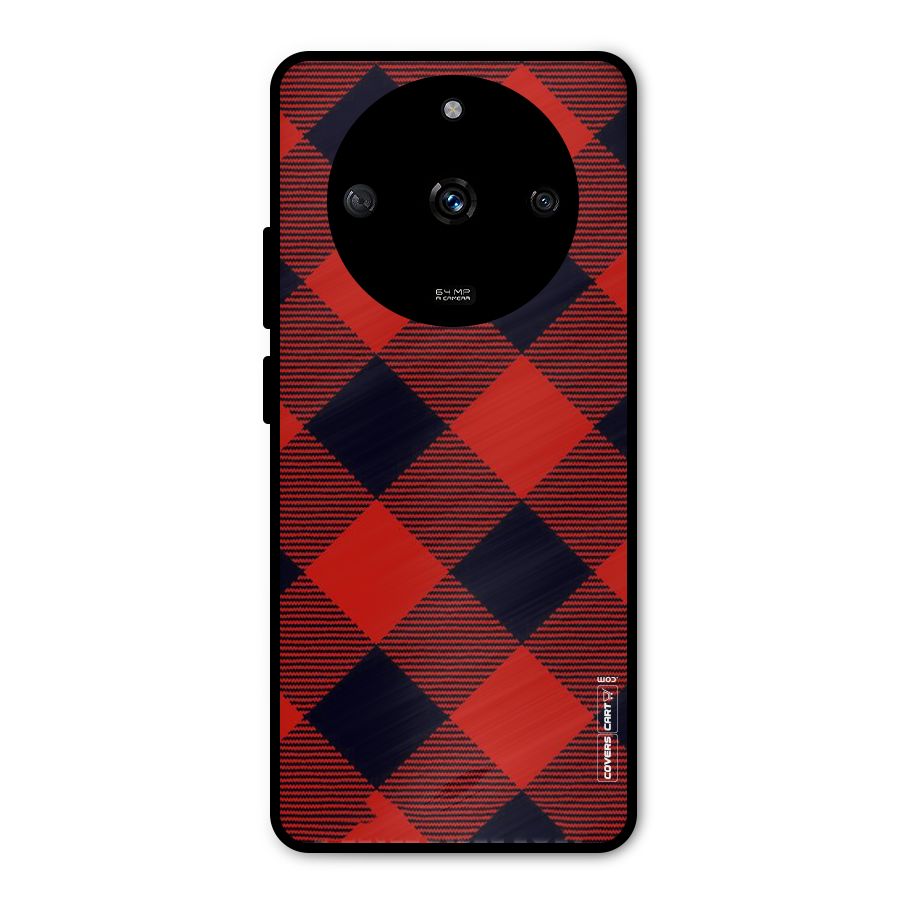 Red Diagonal Check Metal Back Case for Realme Narzo 60 5G