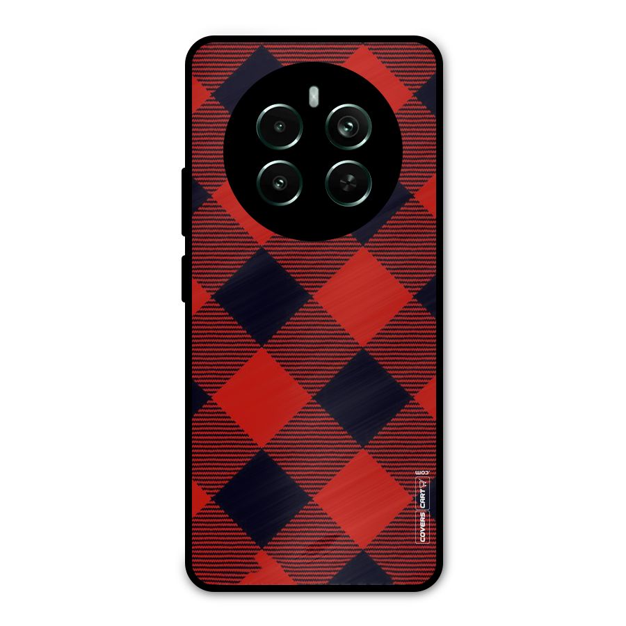 Red Diagonal Check Metal Back Case for Realme Narzo 70 Pro