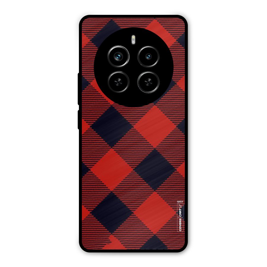 Red Diagonal Check Metal Back Case for Realme P1 Pro