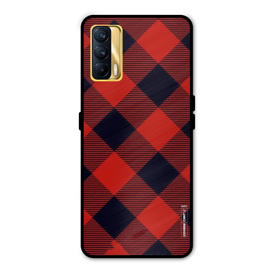 Red Diagonal Check Metal Back Case for Realme X7