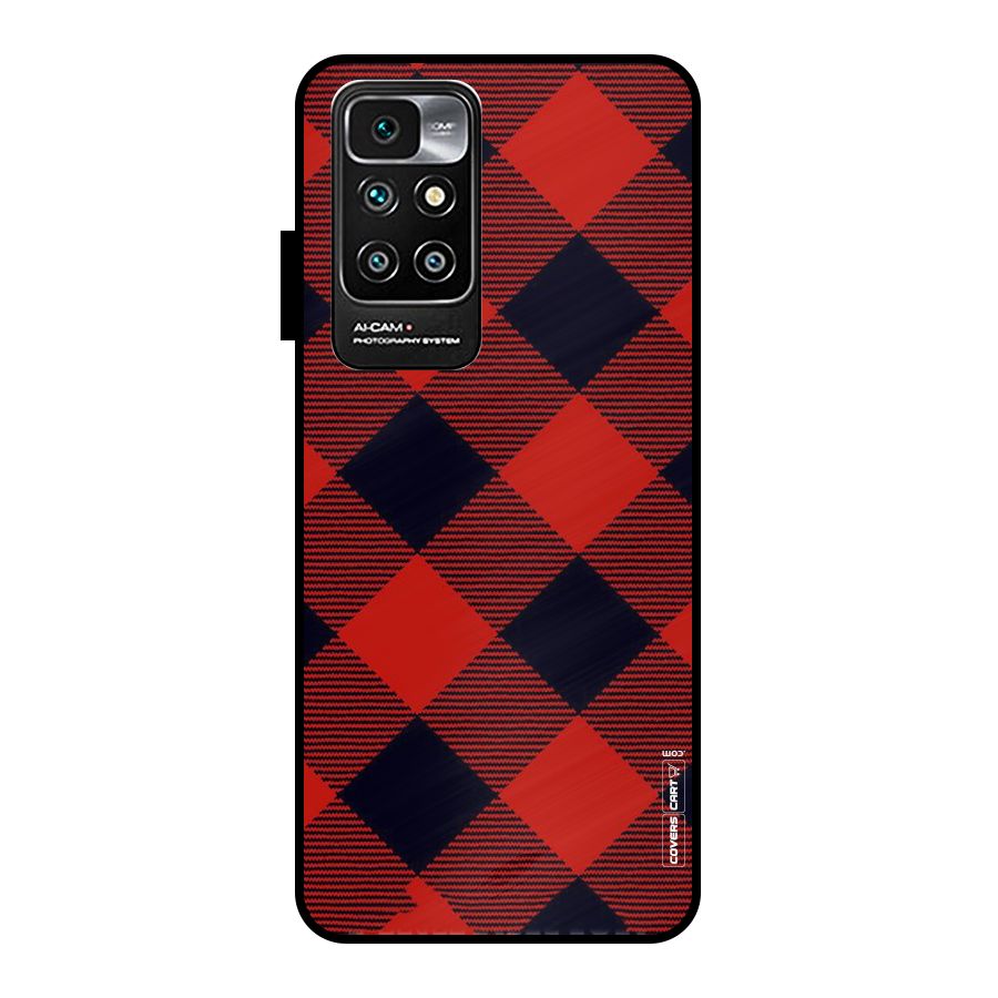 Red Diagonal Check Metal Back Case for Redmi 10 Prime