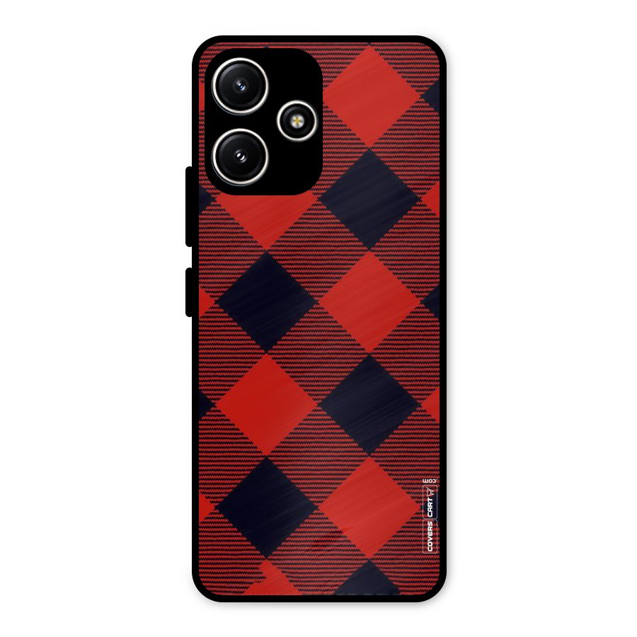 Red Diagonal Check Metal Back Case for Redmi 12 5G
