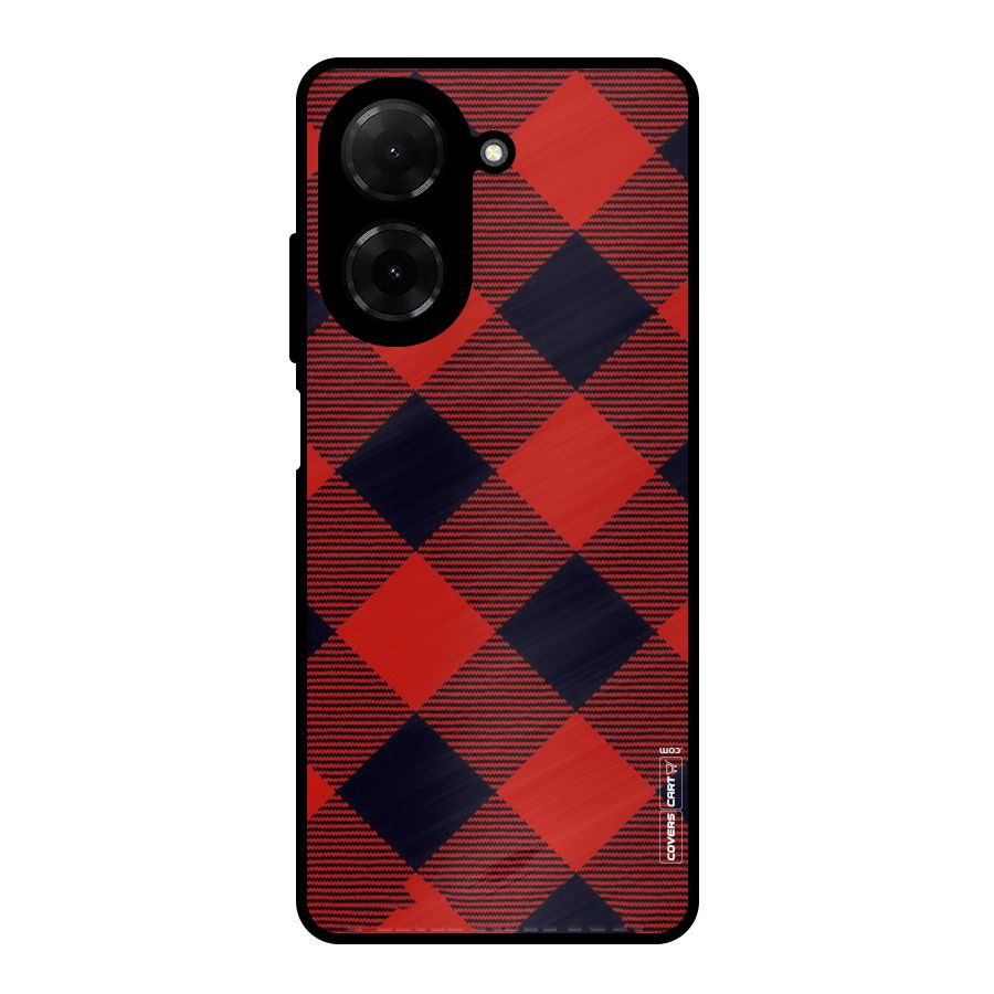 Red Diagonal Check Metal Back Case for Redmi A5 4G