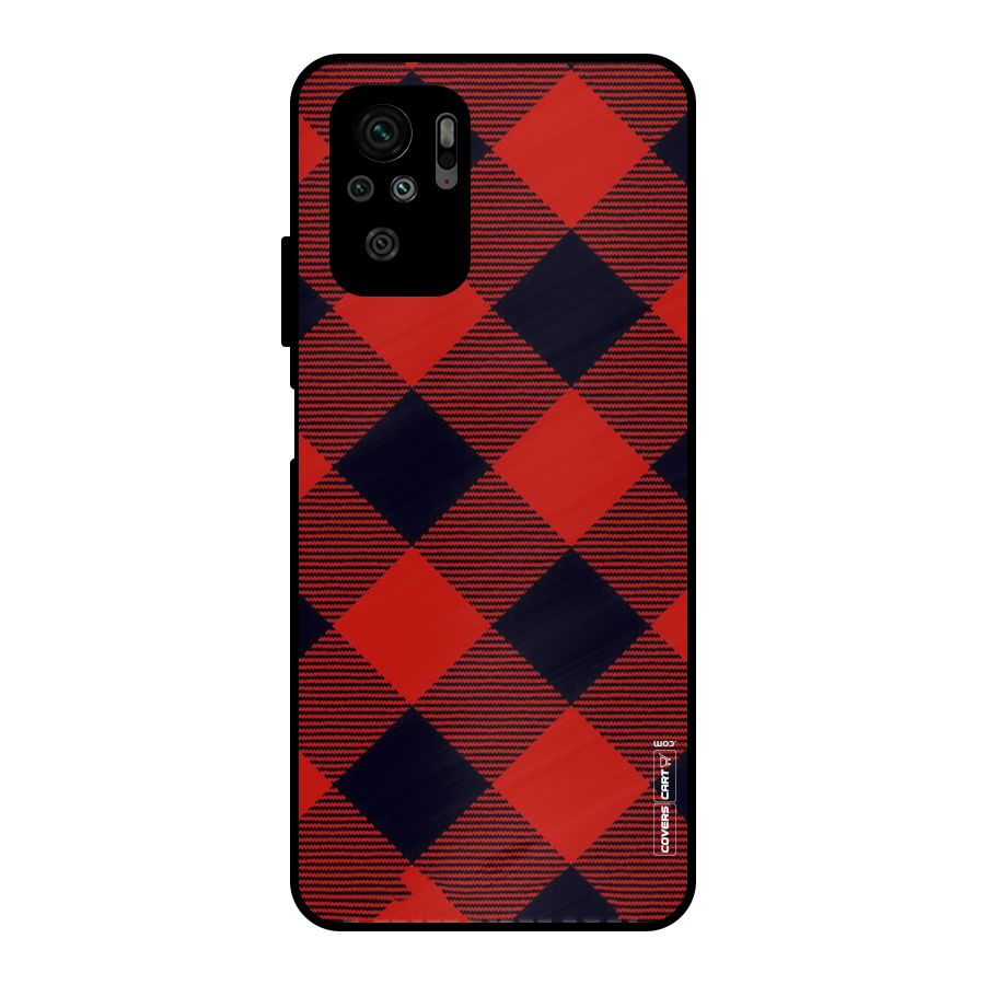 Red Diagonal Check Metal Back Case for Redmi Note 10S