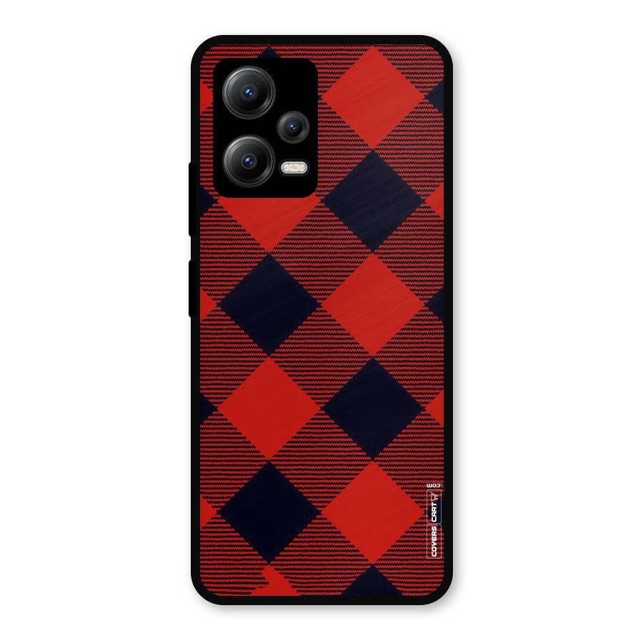 Red Diagonal Check Metal Back Case for Redmi Note 12 5G
