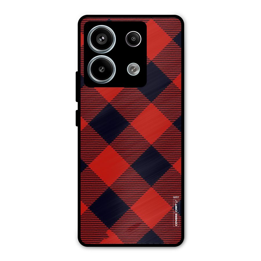 Red Diagonal Check Metal Back Case for Redmi Note 13 Pro 5G
