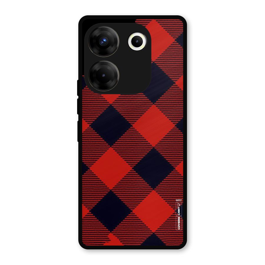 Red Diagonal Check Metal Back Case for Tecno Camon 20