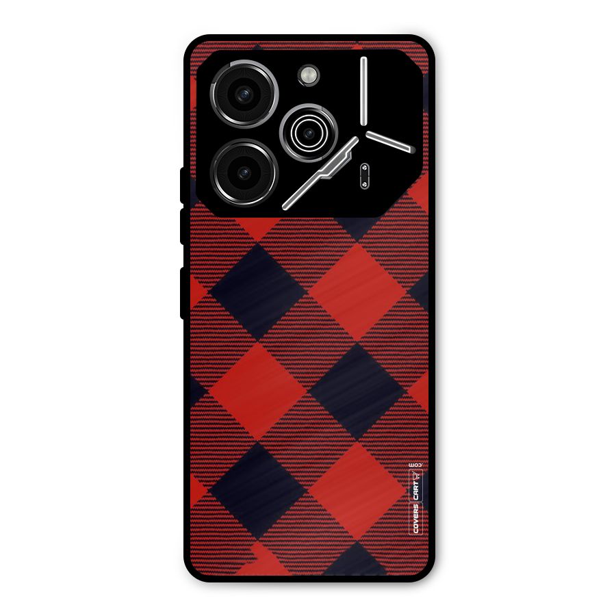 Red Diagonal Check Metal Back Case for Tecno Pova 6 Pro