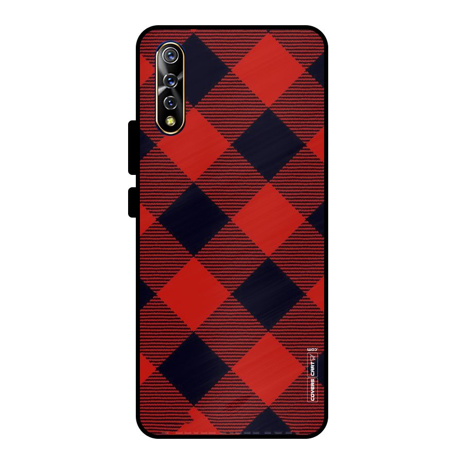Red Diagonal Check Metal Back Case for Vivo S1