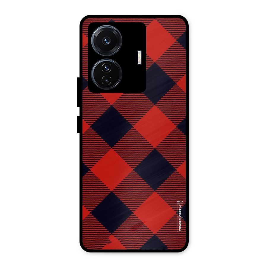 Red Diagonal Check Metal Back Case for Vivo T1 Pro