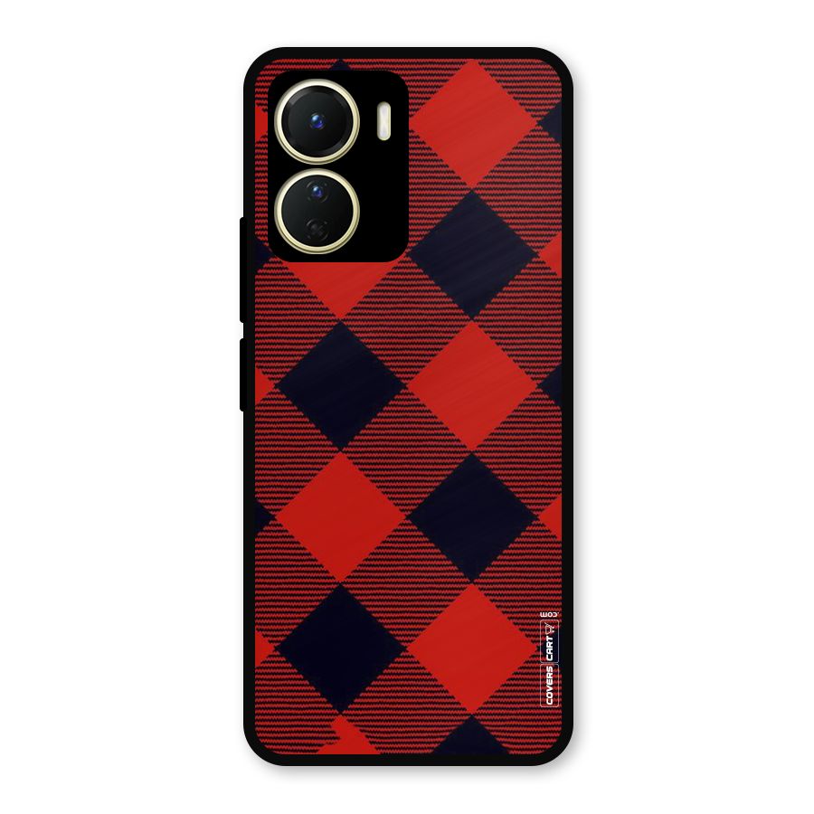 Red Diagonal Check Metal Back Case for Vivo T2x